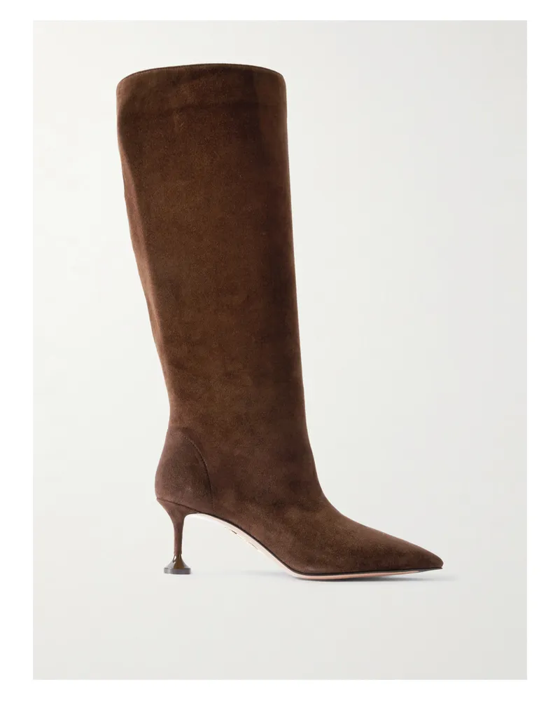 Aquazzura Lyla 65 Kniehohe Stiefel Aus Veloursleder - Braun Braun