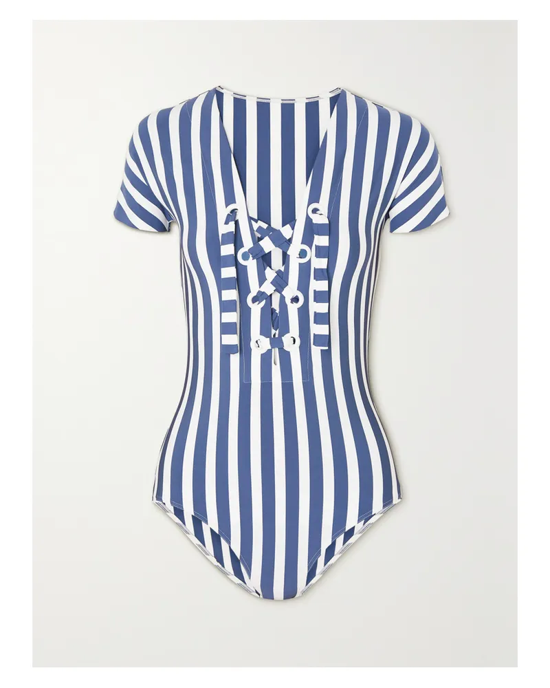 Eres Samba Chiquito Gestreifter Badeanzug Mit Schnürung - Blau Blau