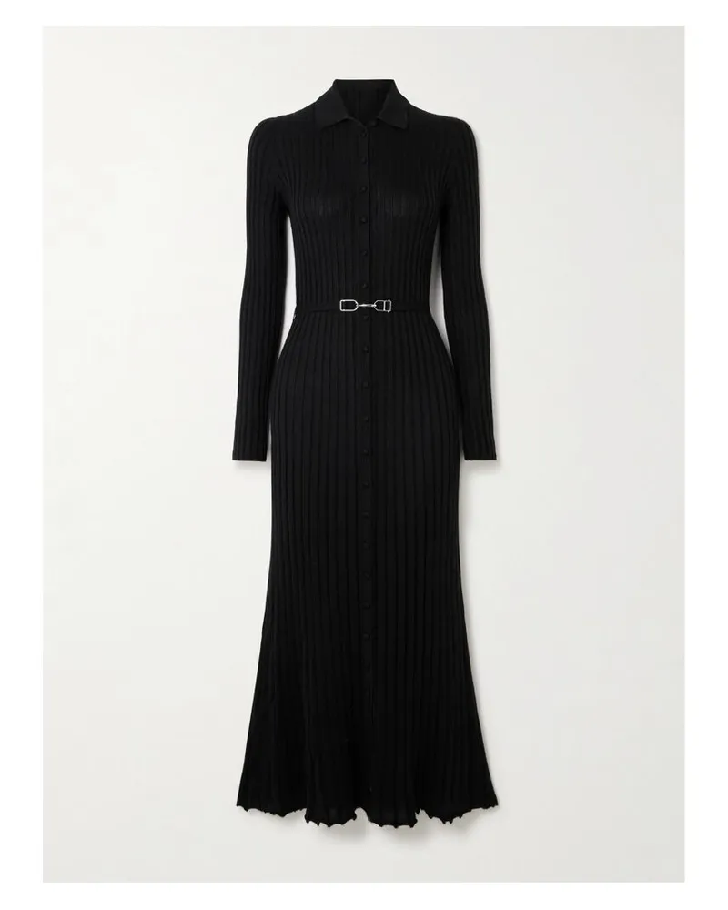 Gabriela Hearst Tenes Midikleid Aus Einer Gerippten Seiden-kaschmirmischung Mit Gürtel - Schwarz Schwarz