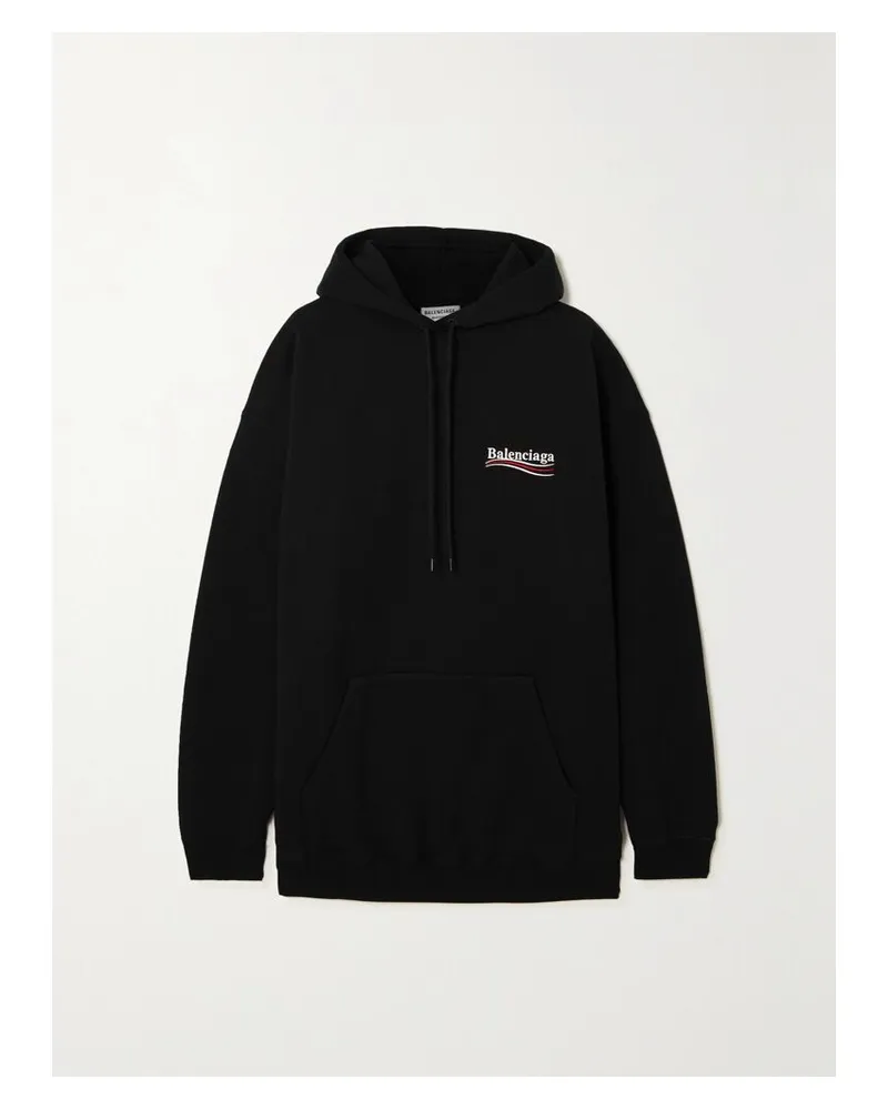 Balenciaga Hoodie Aus Baumwoll-jersey Mit Stickerei Und Print - Schwarz Schwarz