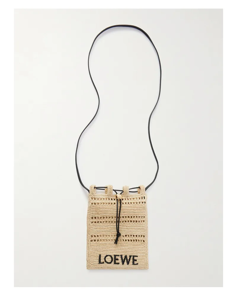 Loewe Paula's Ibiza Leather-trimmed Embroidered Raffia Shoulder Bag - Neutrals Neutrals