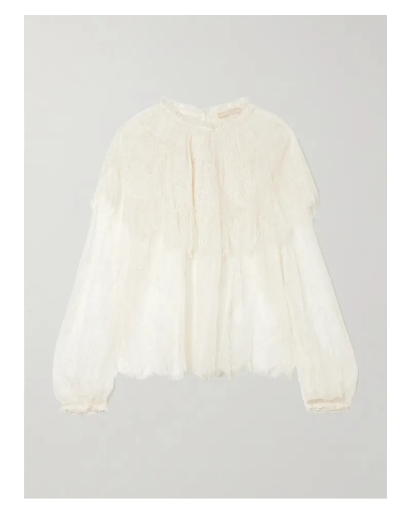 Ulla Johnson Viviane Bluse Aus Chantilly-spitze Mit Rüschen Und Cape-effekt - Weiß Weiß