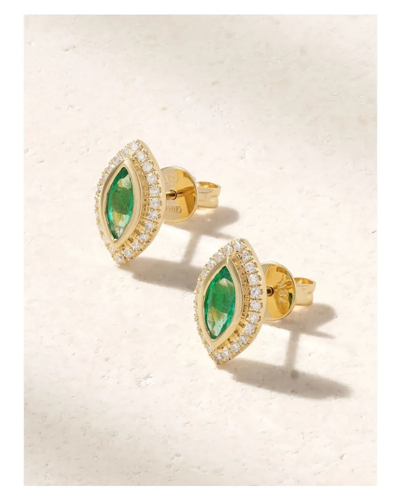 SHAY Halo Ohrstecker Aus 18 Karat Gold Mit Smaragden Und Diamanten Gold