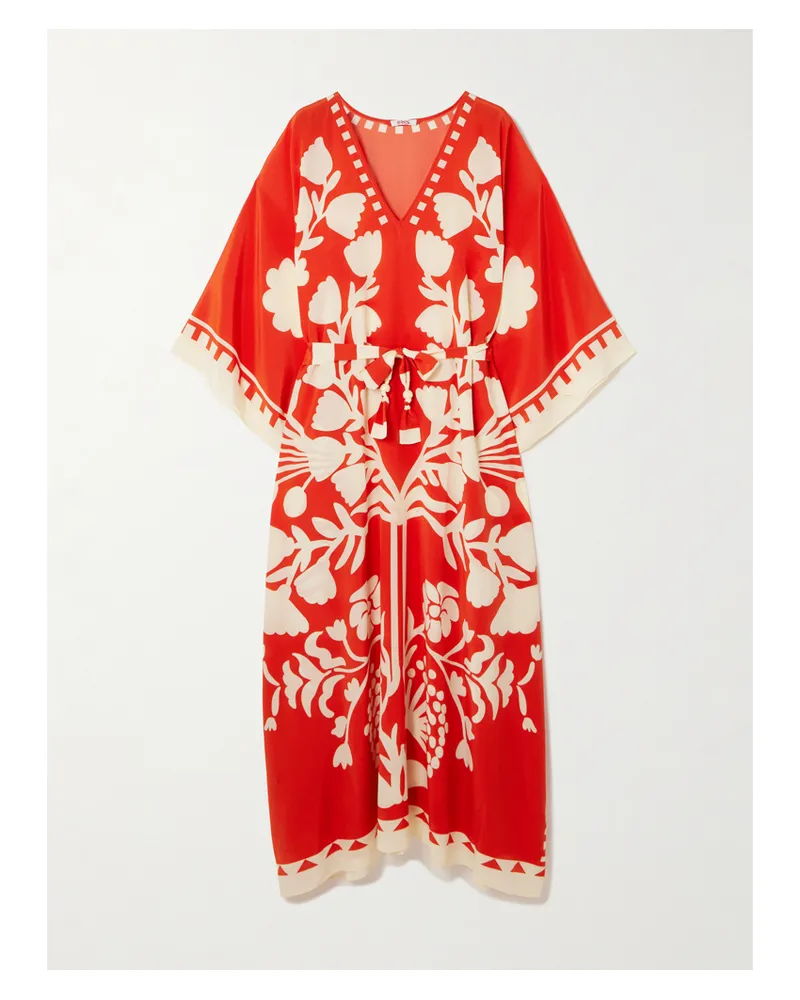 Eres Holi Belted Printed Silk Crepe De Chine Coverup - Red Red