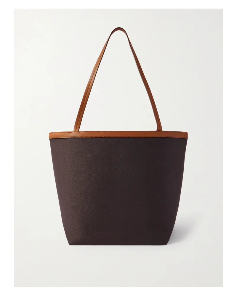 The Row Park Reversible Leather-trimmed Twill Tote - Brown Brown