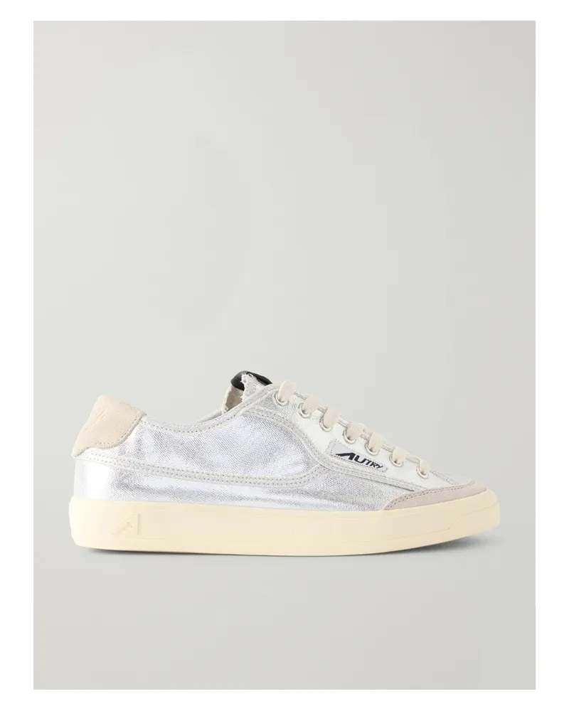AUTRY Windscape Low Suede-trimmed Metallic Canvas Sneakers - Silver Silver