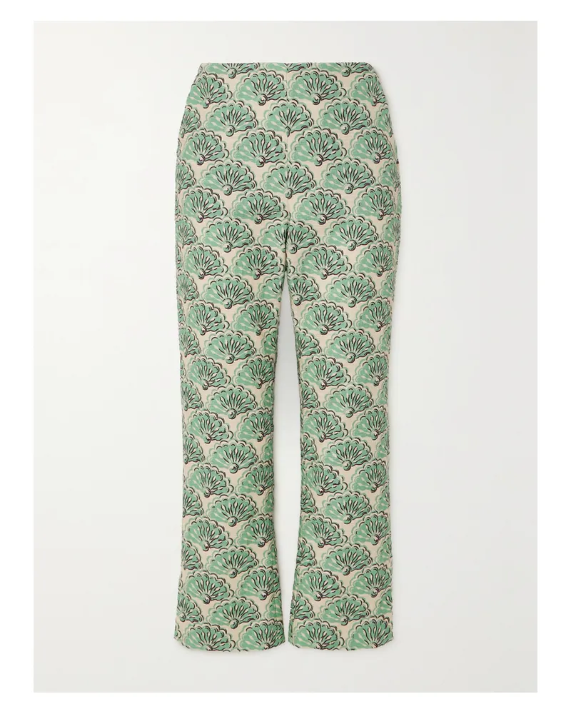 La DoubleJ Toreo Verkürzte Hose Mit Geradem Bein Aus Einer Bedruckten Baumwollmischung - Grün Grün