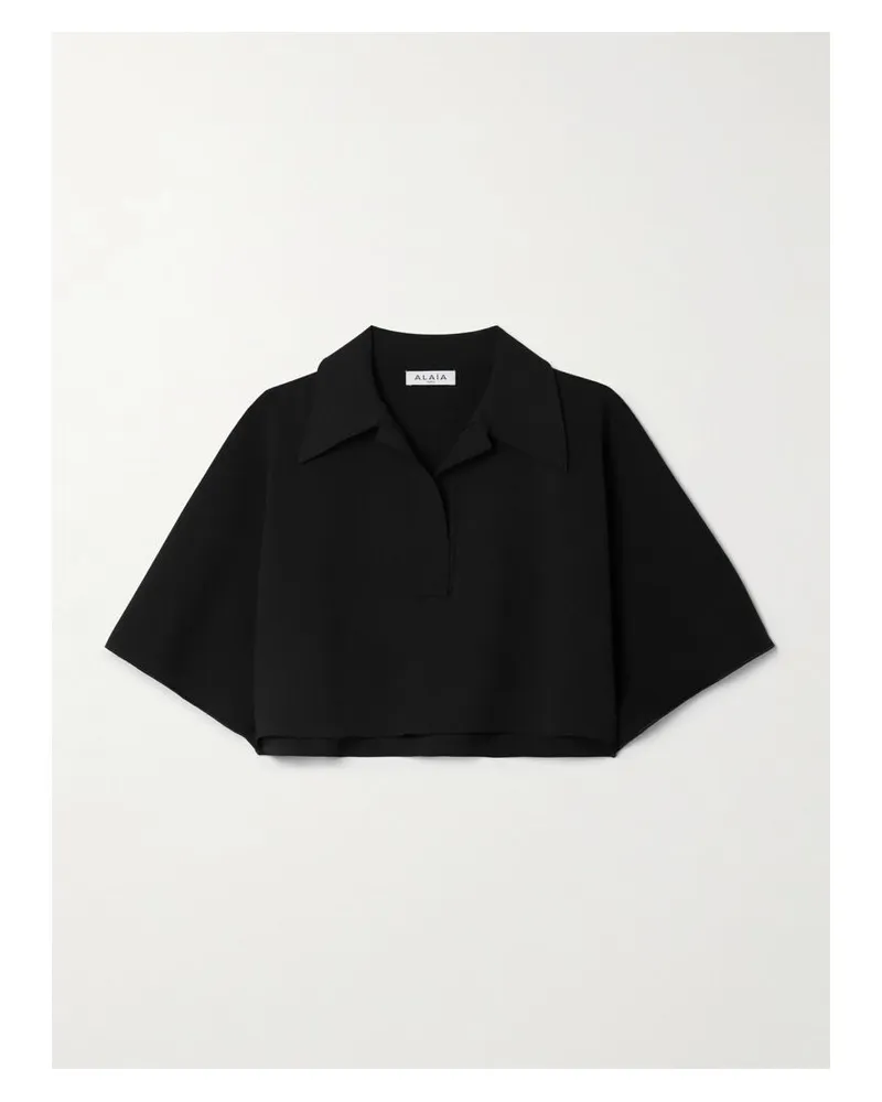 Alaïa Verkürztes Oversized-oberteil Aus Strick Mit Polokragen - Schwarz Schwarz