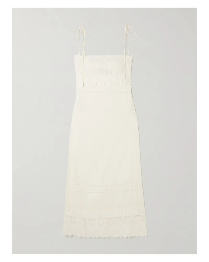 Valentino Garavani Corded Lace-trimmed Linen Midi Dress - Cream Cream