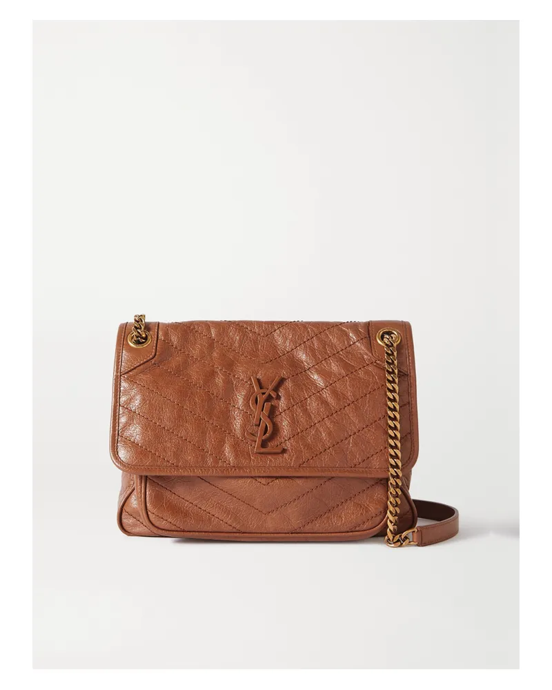 Saint Laurent Niki Medium Quilted Crinkled-leather Shoulder Bag - Neutrals Neutrals