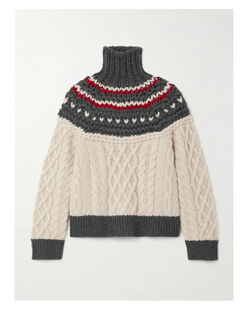 Brunello Cucinelli Stehkragenpullover Aus Kaschmir In Zopfstrick - Neutral Neutral