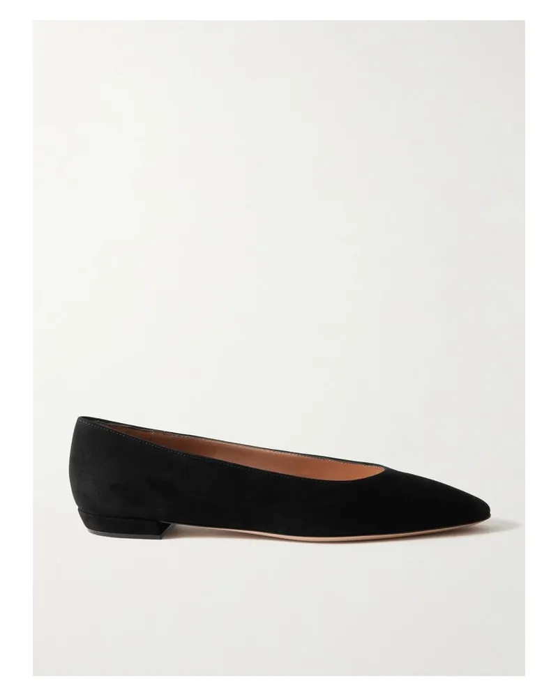 Gianvito Rossi Amelia Flache Schuhe Mit Spitzer Kappe Aus Veloursleder - Schwarz Schwarz