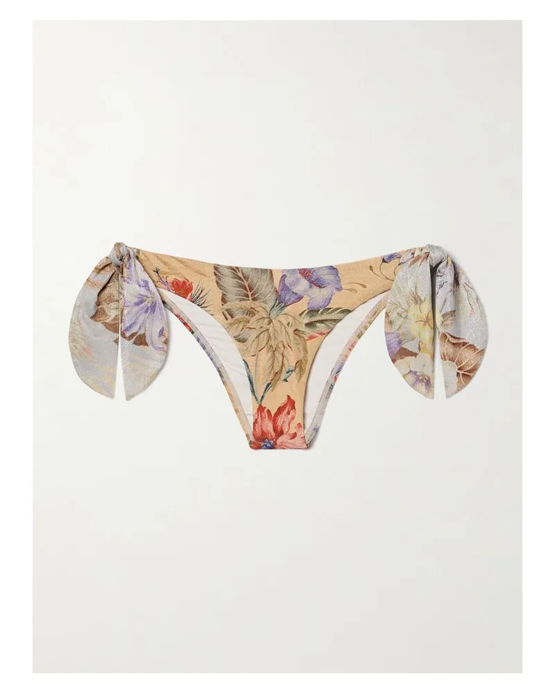 Zimmermann Coco Bikini-höschen Mit Blumenprint In Metallic-optik - Neutral Neutral