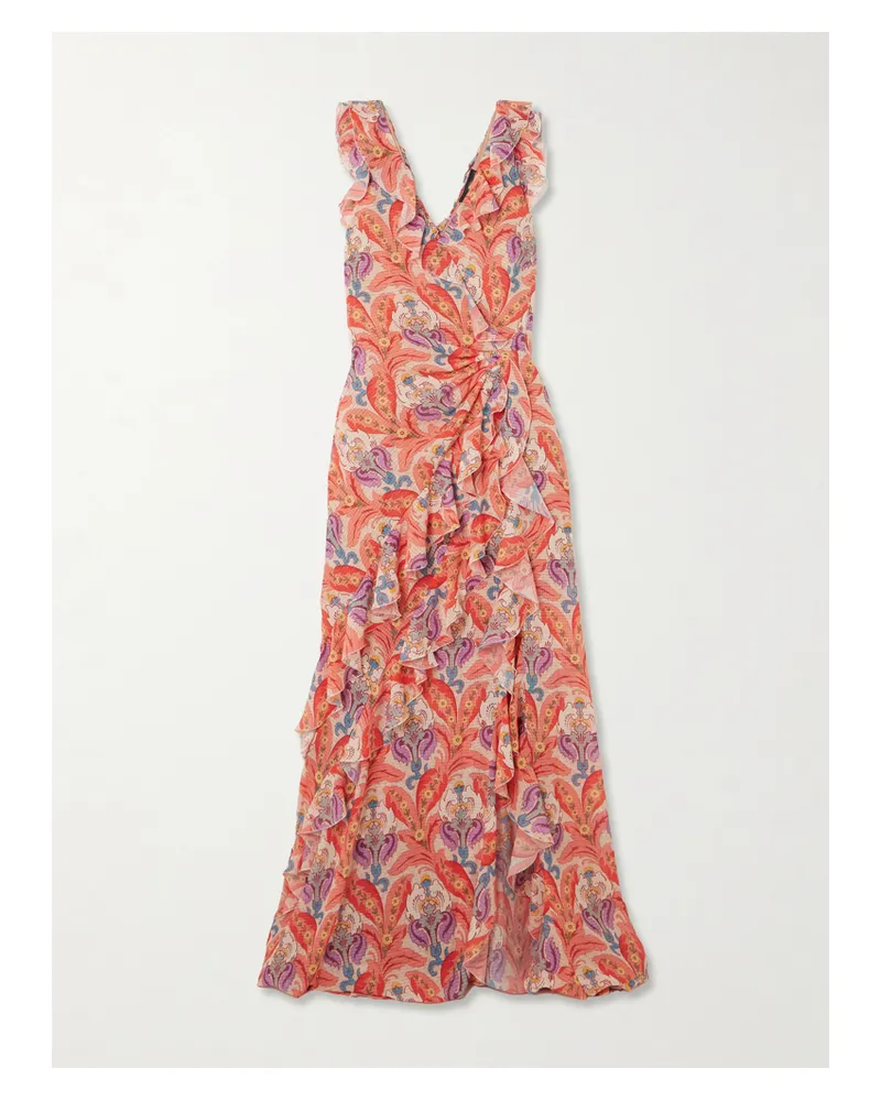 Etro Maxikleid Aus Bedrucktem Crêpe De Chine Mit Volants Und Rückenausschnitt - Rot Rot