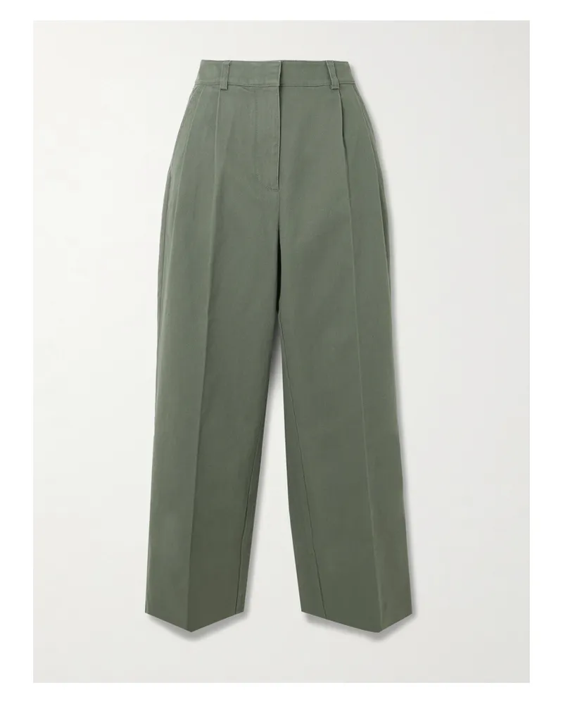 Anine Bing Belen Pleated Cotton-twill Tapered Pants - Green Green