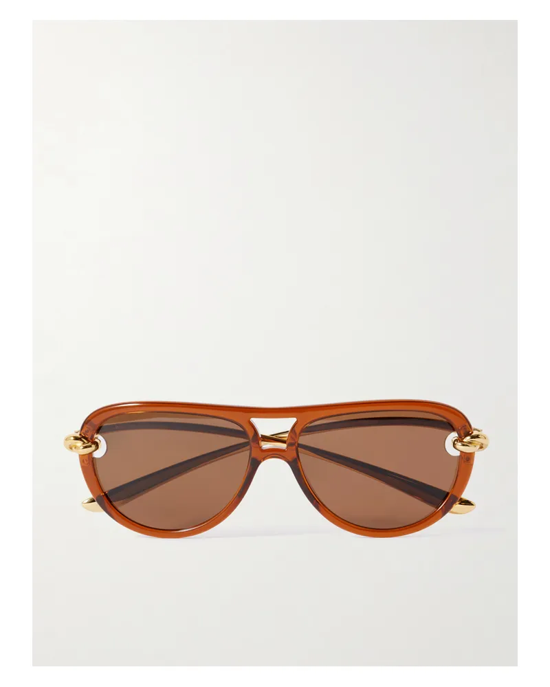 Bottega Veneta New Knot Aviator-style Acetate And Gold-tone Sunglasses - Brown Brown