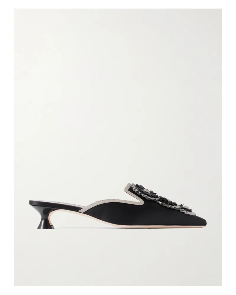 Manolo Blahnik Merode 30 Grosgrain-trimmed Satin Mules - Black Black