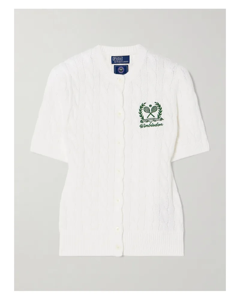 Ralph Lauren Wimbledon Cardigan Aus Baumwolle In Zopfstrick Mit Stickerei - Weiß Weiß