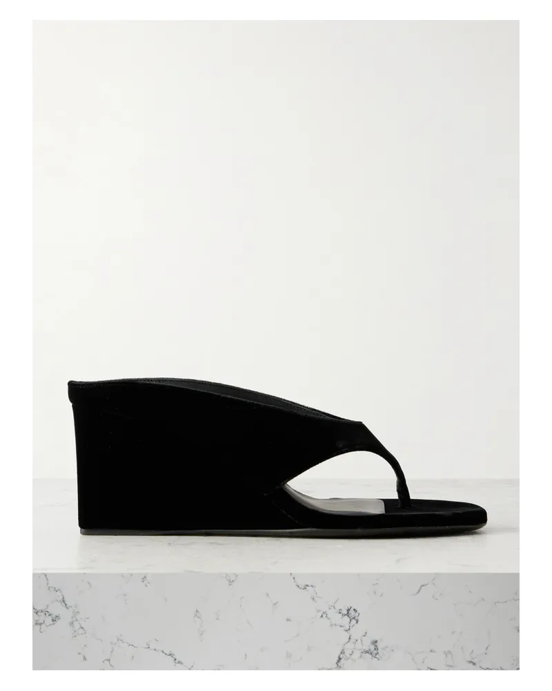 Alaïa Tong 75 Velvet Wedge Sandals - Black Black