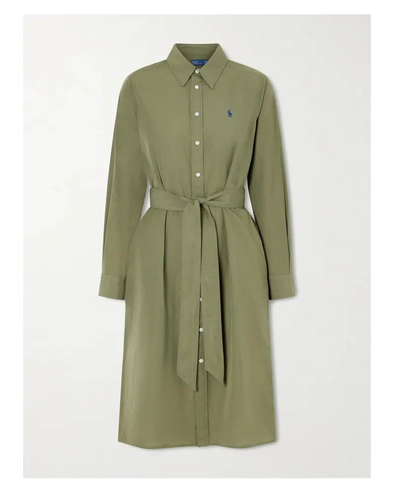 Ralph Lauren Maxikleid Aus Einer Baumwoll-leinenmischung Mit Stickerei Und Bindegürtel - Grün Grün