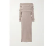 Carline Off-the-shoulder Wool And Cashmere-blend Midi Dress - Brown