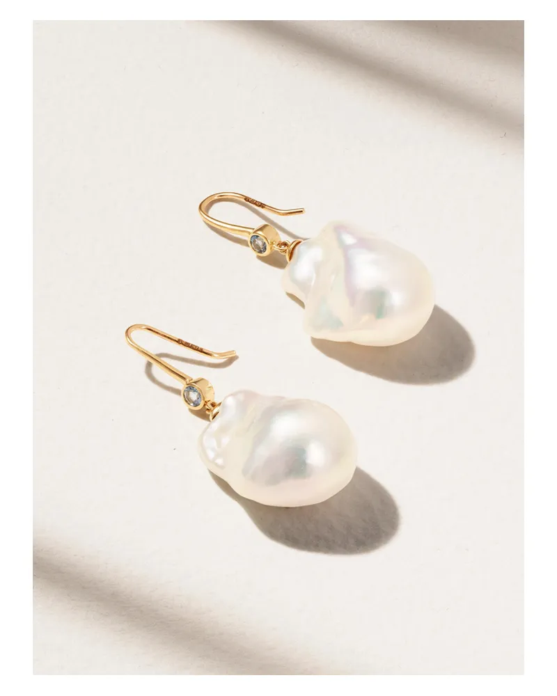 Marlo Laz Ohrringe Aus 14 Karat Gold Mit Aquamarinen Und Perlen Gold