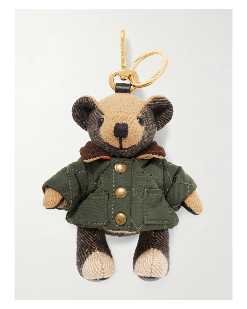 Burberry Gold-tone Shell And Cashmere Keychain - Green Green