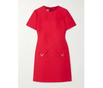 Embellished Wool And Silk-blend Dupioni Mini Dress - Red