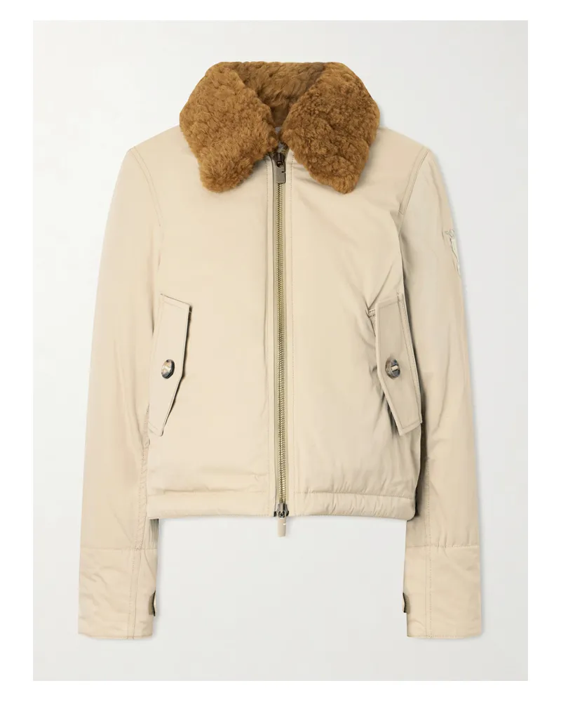 Burberry Gabardine Capsule Shearling-trimmed Appliquéd Cotton-blend Down Jacket - Neutrals Neutrals