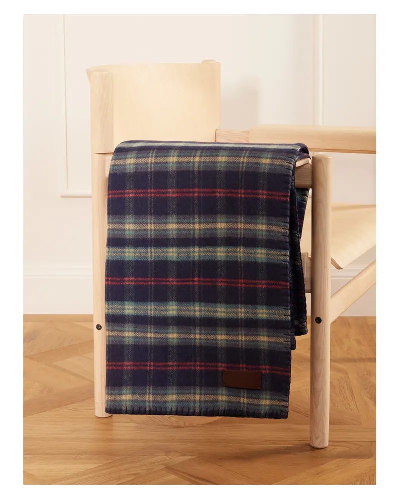 Ralph Lauren Home Georgia Decke Aus Einer Karierten Woll-kaschmirmischung Mit Details Im Überwendlichstich Und Lederaufnäher - Blau Blau