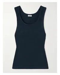 Loewe Tanktop aus Gerippter Seide mit Stickerei Blau