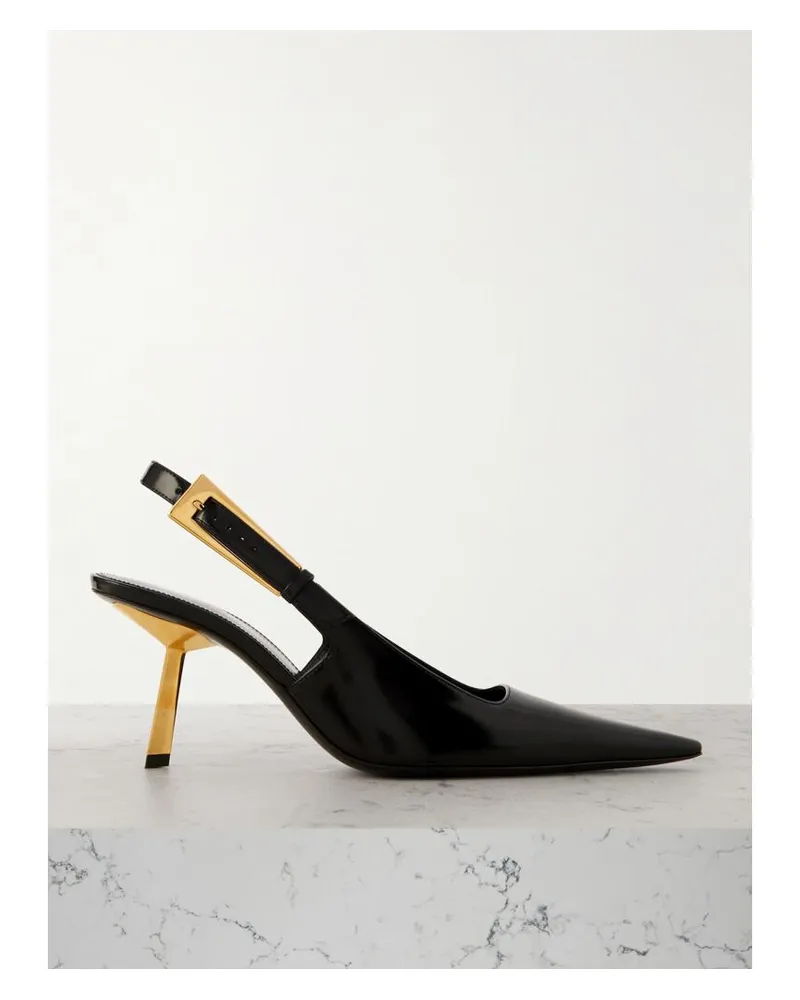 Saint Laurent Lee Slingback-sandalen Aus Leder - Schwarz Schwarz