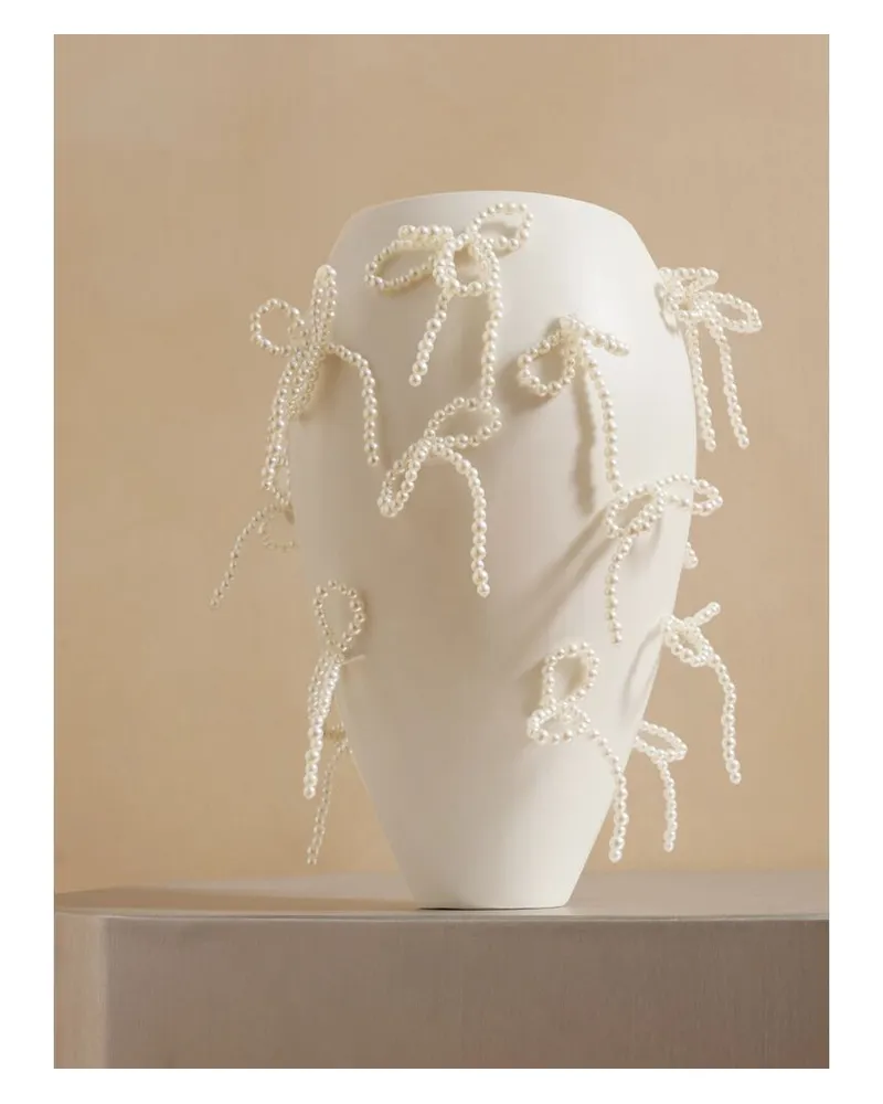 Completedworks Große Vase Aus Keramik Mit Kunstperlen - Weiß Weiß