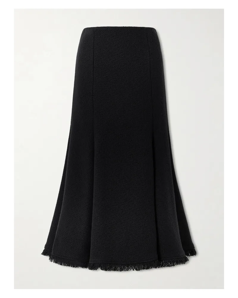 Gabriela Hearst Patterson Frayed Wool And Cashmere-blend Midi Skirt - Black Black