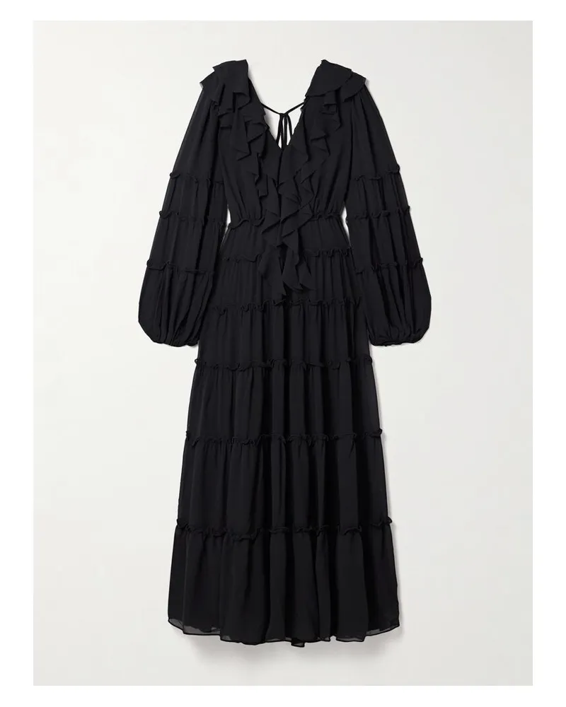 Aje. Protea Maxikleid Aus Crêpe De Chine Mit Rüschen - Schwarz Schwarz
