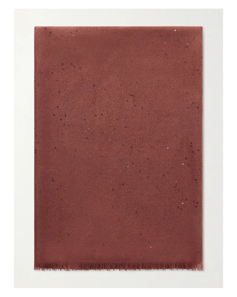 Brunello Cucinelli Sequined Cashmere And Silk-blend Scarf - Burgundy Burgundy