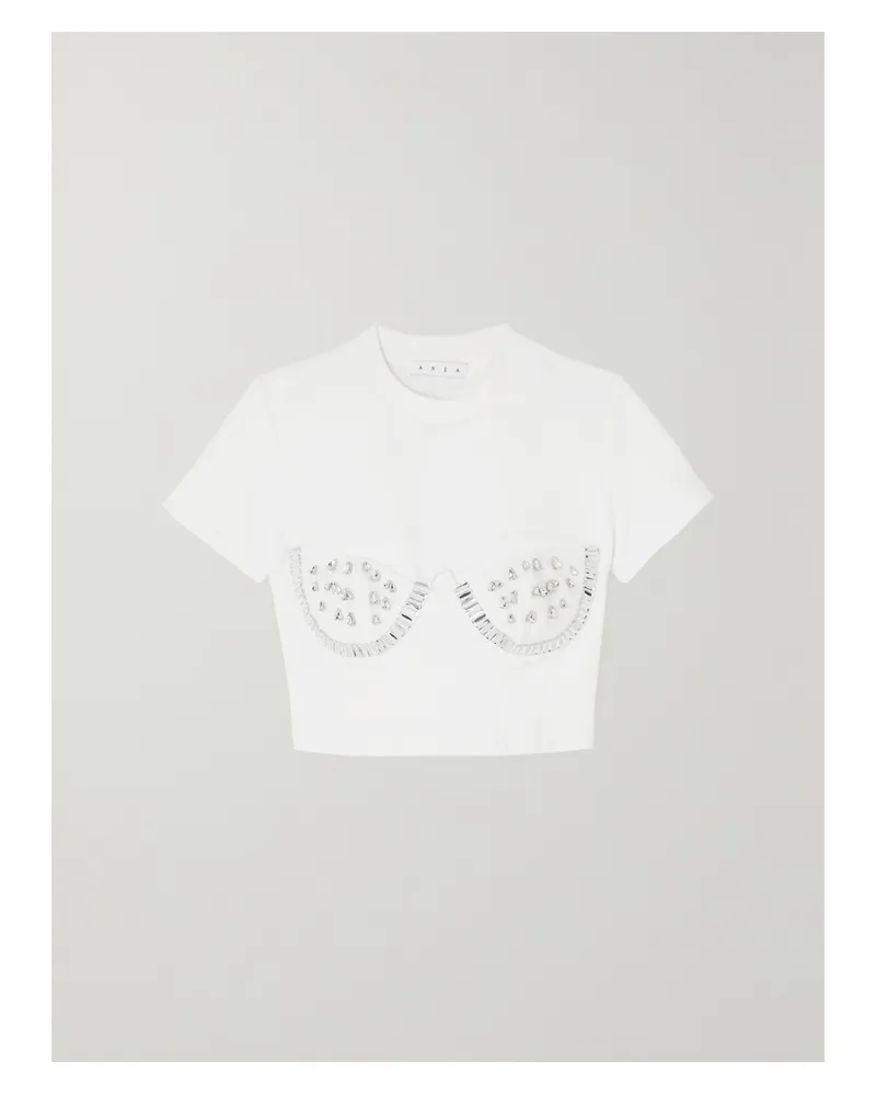 Area Verkürztes T-shirt Aus Stretch-ponte Mit Kristallen - Weiß Weiß