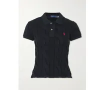 Polohemd Aus Baumwolle In Zopfstrick Mit Stickerei - Schwarz