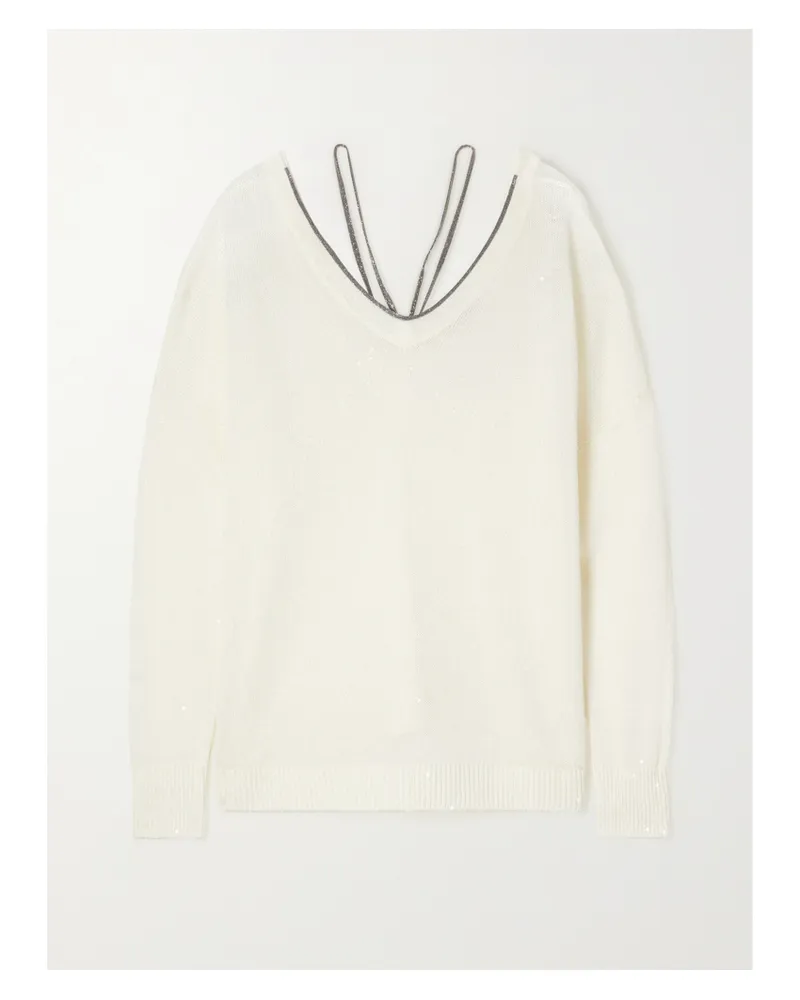 Brunello Cucinelli Pullover Aus Einer Leinen-seidenmischung Mit Kristallen - Weiß Weiß
