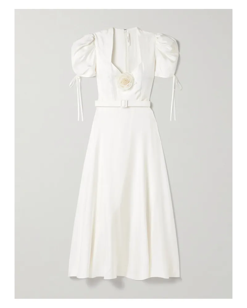 Rodarte Midikleid Aus Seiden-twill Mit Applikation Und Gürtel - Weiß Weiß