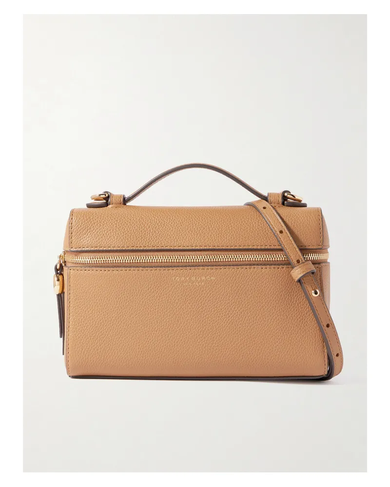 Tory Burch Romy Slim Embellished Textured-leather Shoulder Bag - Brown Brown