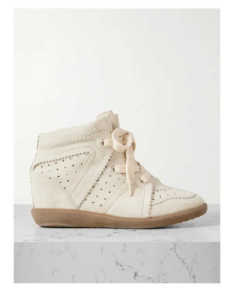 Isabel Marant Bobby Sneakers Aus Veloursleder Mit Keilabsatz Und Perforierungen - Wollweiß Wollweiß
