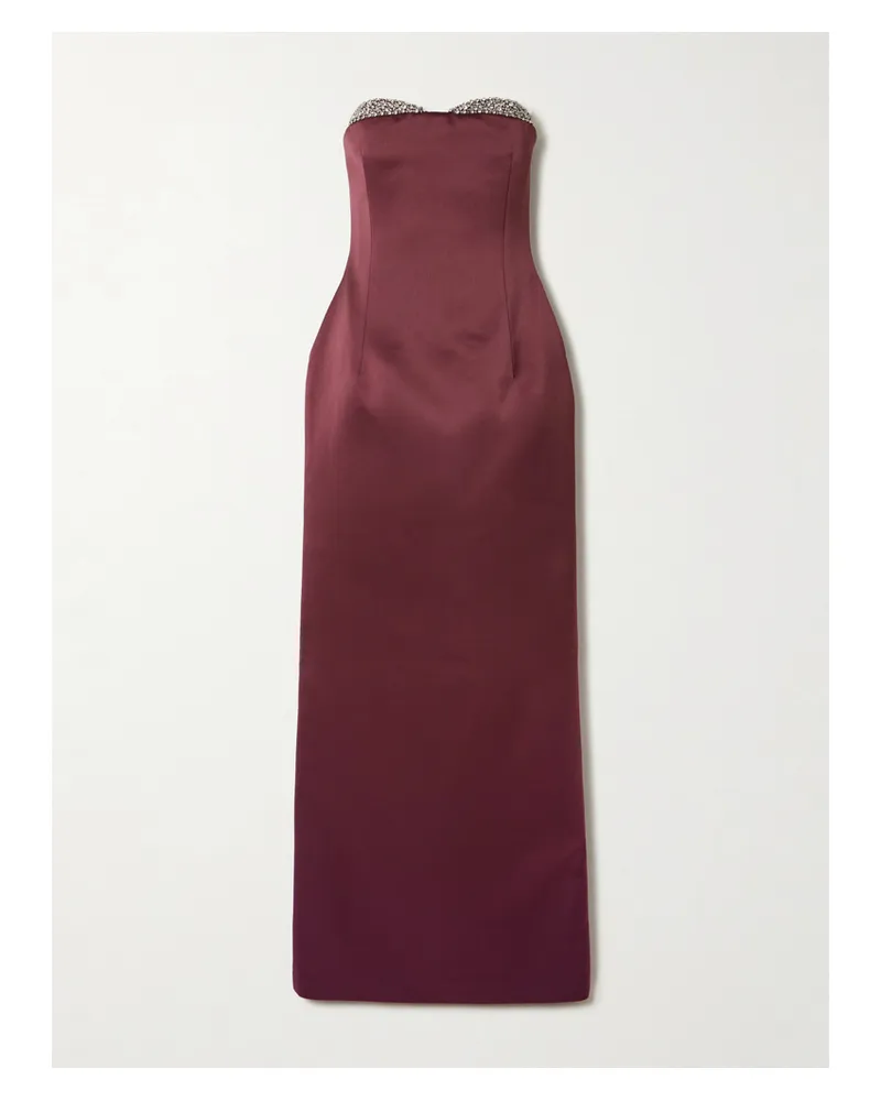 The New Arrivals Ilkyaz Ozel Noélie Trägerloses Midikleid Aus Satin Mit Kristallen - Rot Rot