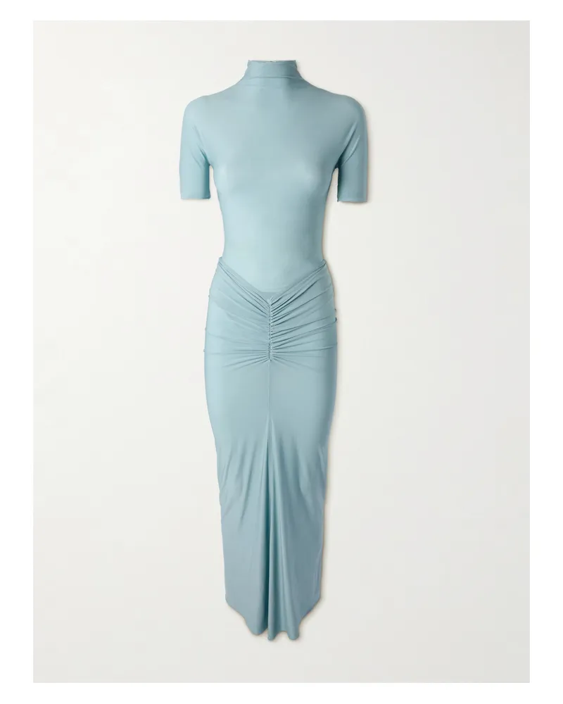 Alaïa Ruched Stretch-jersey Midi Dress - Blue Blue