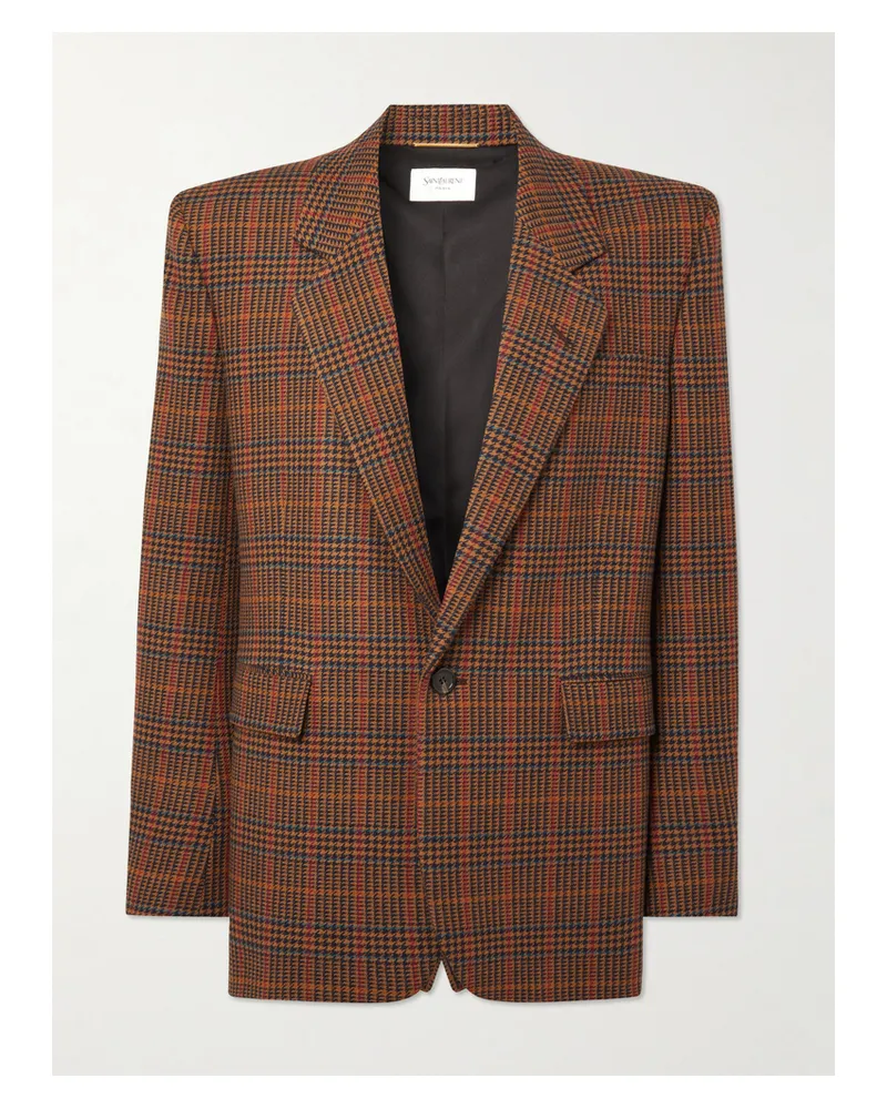 Saint Laurent Prince Of Wales Checked Wool Blazer - Brown Brown