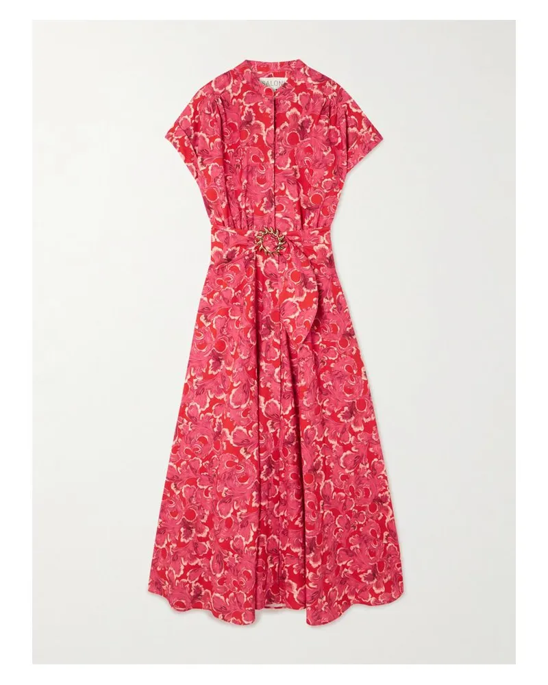 Saloni Neesha Midikleid Aus Baumwoll-voile Mit Blumenprint Und Gürtel - Rot Rot
