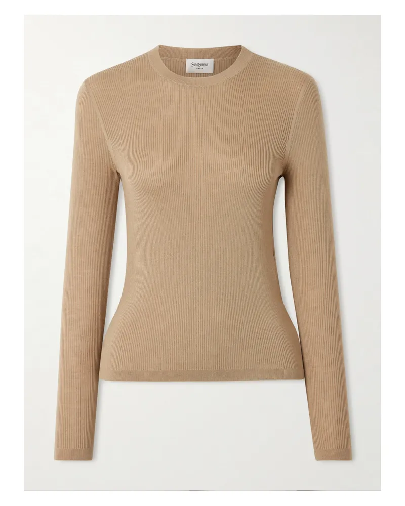Saint Laurent Oberteil Aus Einer Mischung Aus Wolle, Kaschmir Und Seide In Rippstrick - Neutral Neutral