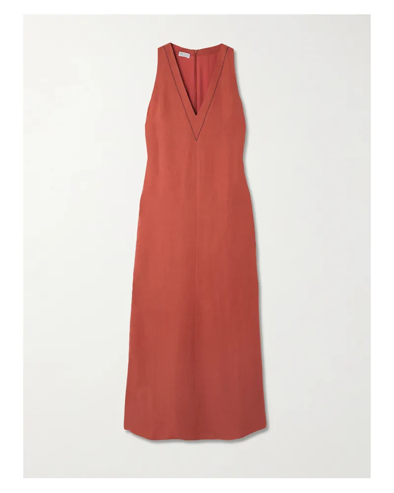 Brunello Cucinelli Midikleid Aus Twill Mit Verzierungen - Orange Orange