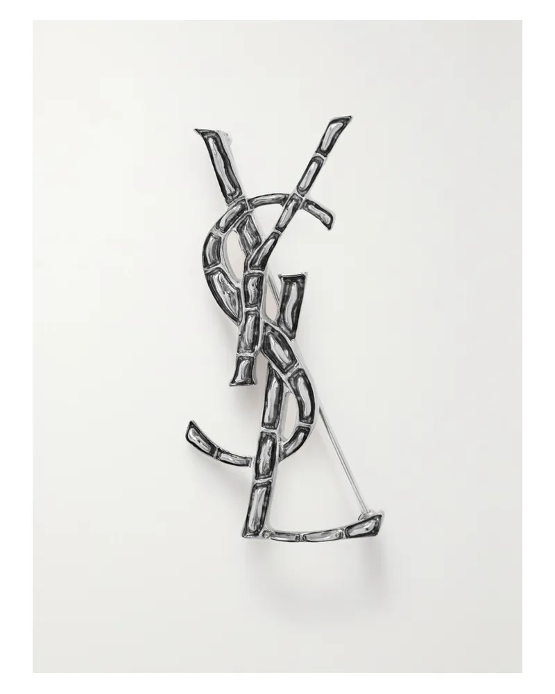Saint Laurent Silberfarbene Brosche Silber