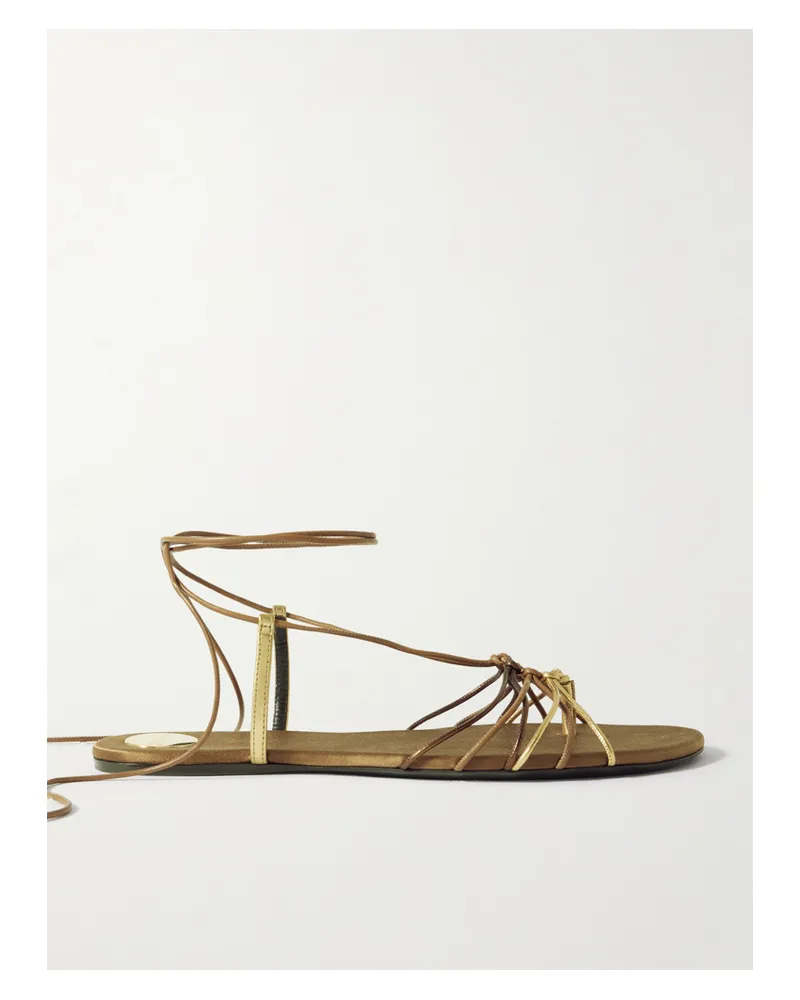 Saint Laurent Babylone Embellished Metallic Leather Sandals - Brown Brown